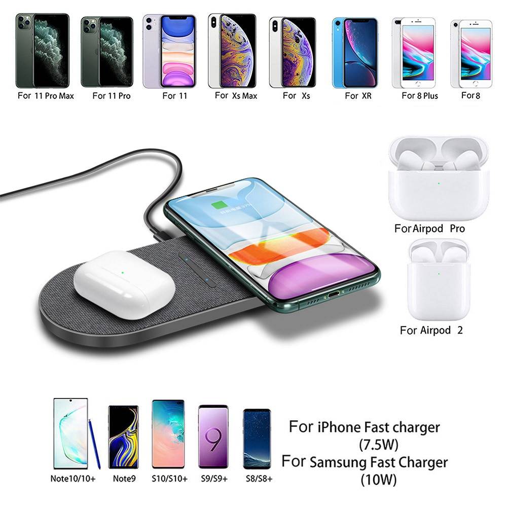 2 in 1 Dual Wireless Fast Charging Pad